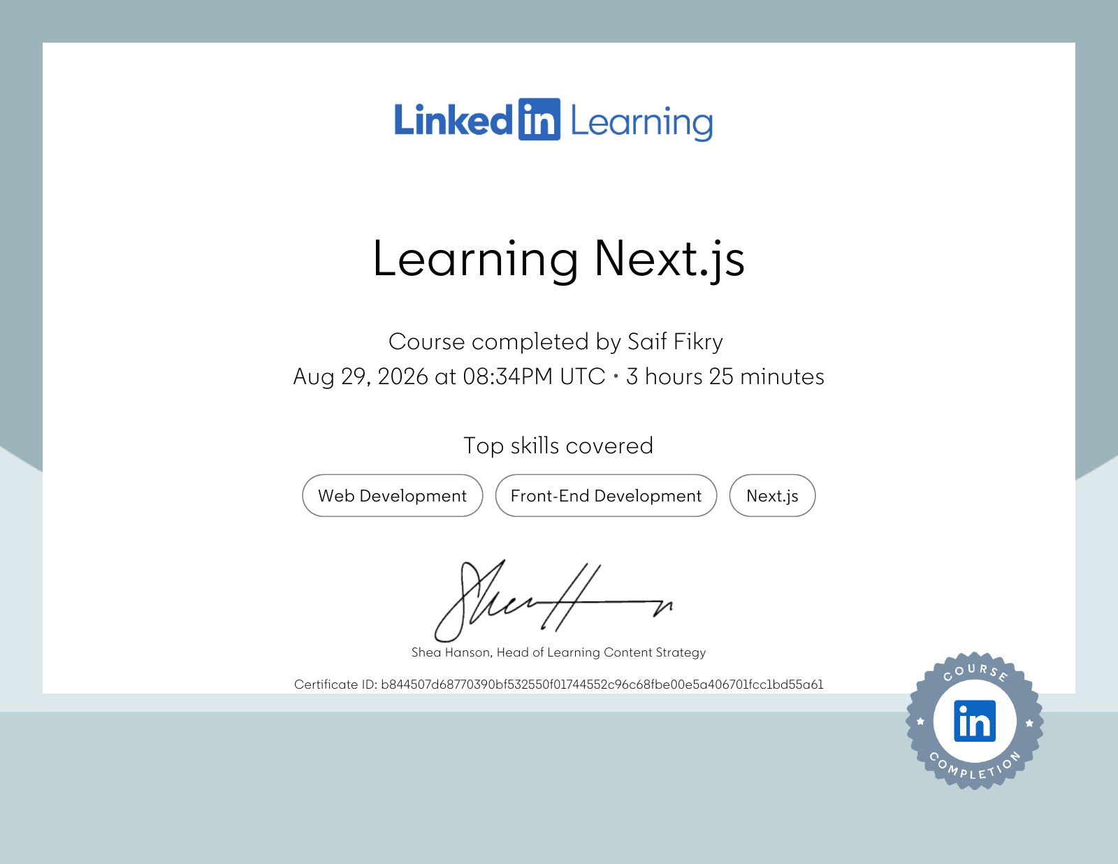 Learning Next.js — Saif Fikry's certificate